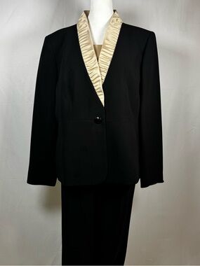 Kasper Black Blazer with Champagne Satin Shawl Collar and sleeveless blouse